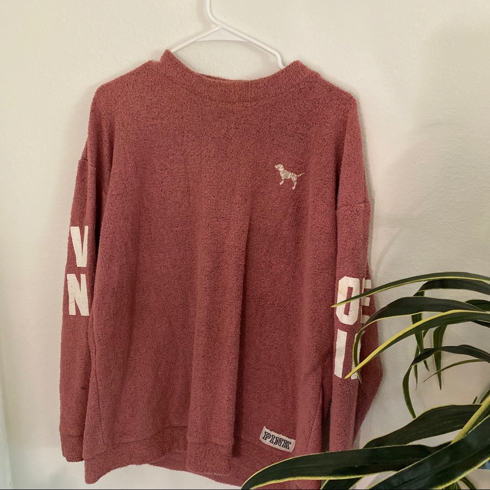 vs pink mock neck pink sweater